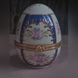 Vintage Egg Shaped Floral Trinket Box